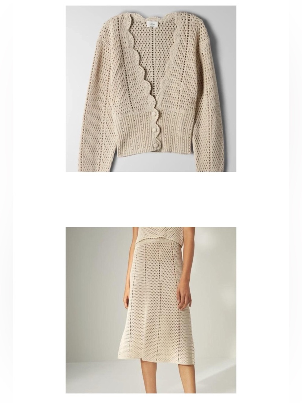 Wilfred caraway skirt and cardigan crochet set